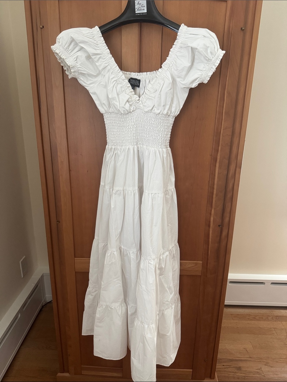 DANIELLE BERNSTEIN White Smocked Maxi Dress with Puff Sleeves